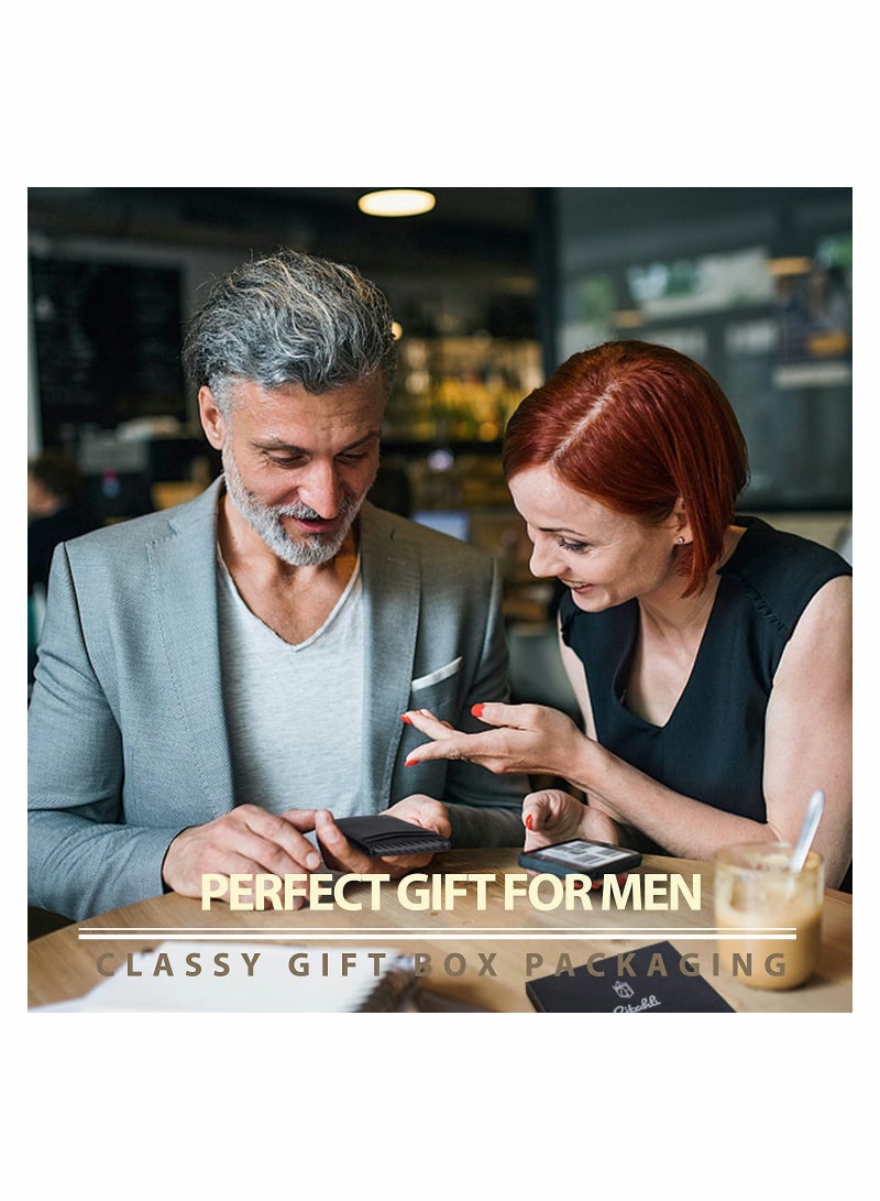 Wallet for Men Slim Larger Capacity with 12 Slots RFID Blocking Men's Minimalist Money Pocket Bifold Leather ID Window Gift Box