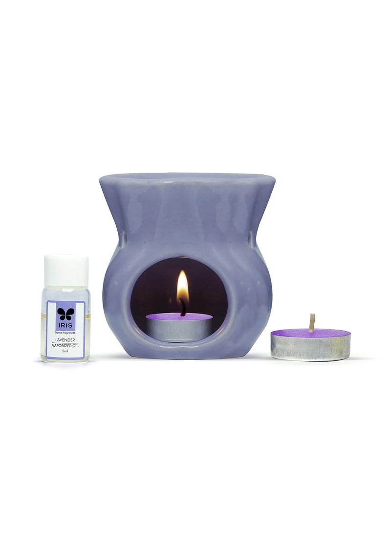 IRIS IRIS Ceramic Vaporiser Lavender Elegant and Mesmerising Home Fragrance Solutions Fragrances for Fine Living 5 ml Fragrance Essential Oil and 2 Tea Lights  - Image 1