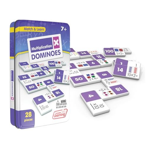 Junior Learning مجموعة لعبة الدومينو لتعلم الضرب للأطفال 28 قطعة للأعمار من 7 إلى 9 سنوات مهارات الرياضيات الصف 2 و 3 - Image 1