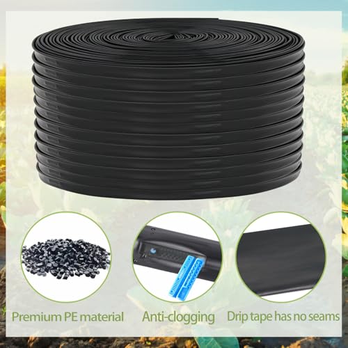Bandelt 1640 ft 5/8" Drip Irrigation Tape Kit 15 mil Emitter Spacing 6" Flat Drip Tape with 140 PCS Drip Tape Connectors Automatic Irrigation Equipment for Garden Irrigation Emitter Flow:0.79 GPH - Image 2