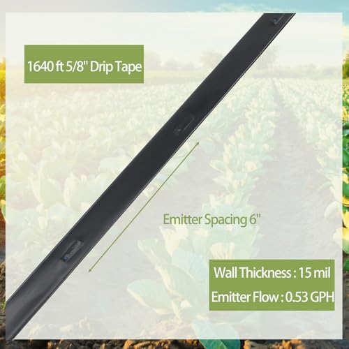 Bandelt 1640 ft 5/8" Drip Irrigation Tape Kit 15 mil Emitter Spacing 6" Flat Drip Tape with 140 PCS Drip Tape Connectors Automatic Irrigation Equipment for Garden Irrigation Emitter Flow:0.79 GPH - Image 3