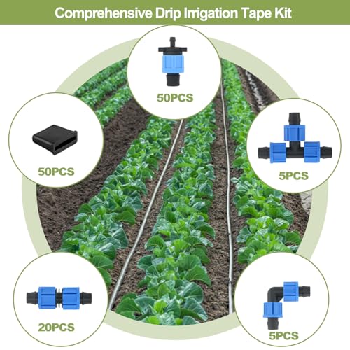 Bandelt 1640 ft 5/8" Drip Irrigation Tape Kit 15 mil Emitter Spacing 6" Flat Drip Tape with 140 PCS Drip Tape Connectors Automatic Irrigation Equipment for Garden Irrigation Emitter Flow:0.79 GPH - Image 4