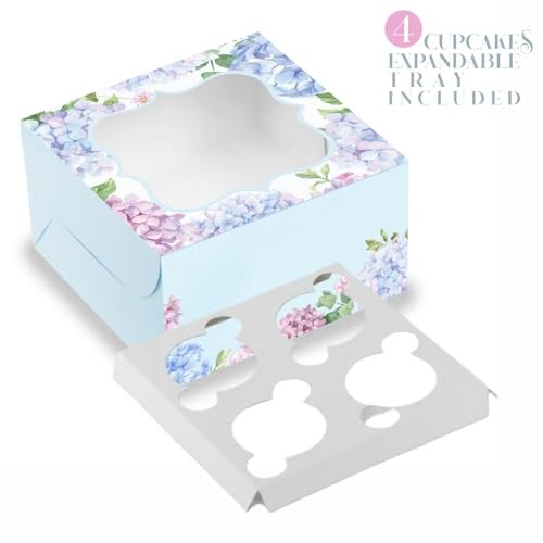 Chic a Choc Half Kg Cake Box/ 4 Cupcake Box Blue Floral (Pack of 8). (7x7x4 Inch). Bakery Box - Image 3