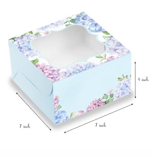 Chic a Choc Half Kg Cake Box/ 4 Cupcake Box Blue Floral (Pack of 8). (7x7x4 Inch). Bakery Box - Image 5