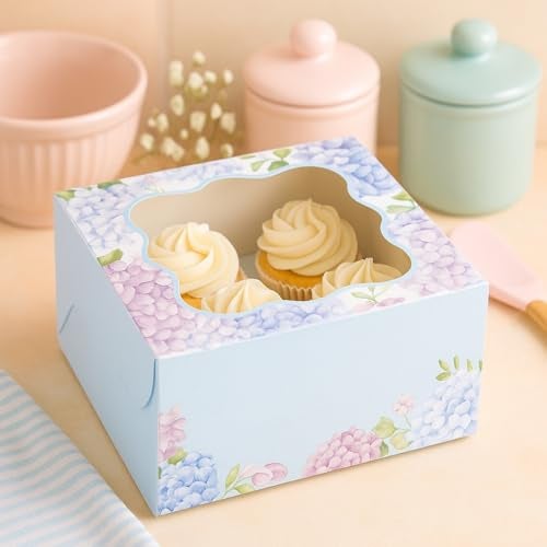 Chic a Choc Half Kg Cake Box/ 4 Cupcake Box Blue Floral (Pack of 8). (7x7x4 Inch). Bakery Box - Image 2