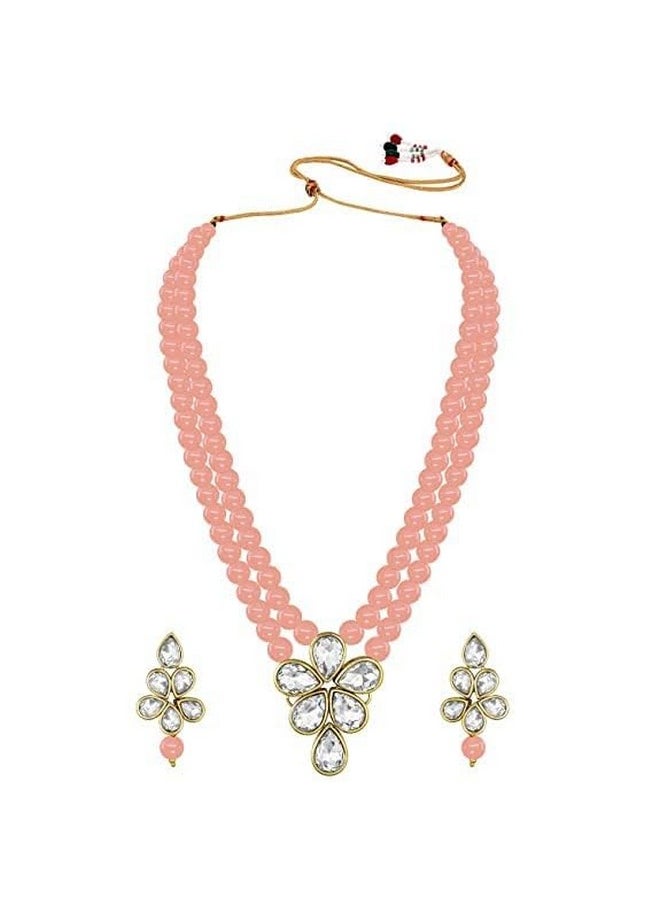 I Jewels I Jewels 18k Gold Plated Traditional Kundan & Pearl Studded Necklace Jewellery Set For Women (ML311) (Peach)  - Image 2