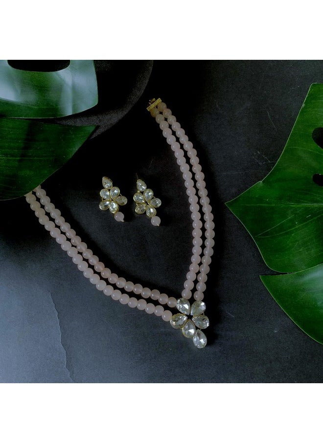 I Jewels I Jewels 18k Gold Plated Traditional Kundan & Pearl Studded Necklace Jewellery Set For Women (ML311) (Peach)  - Image 3