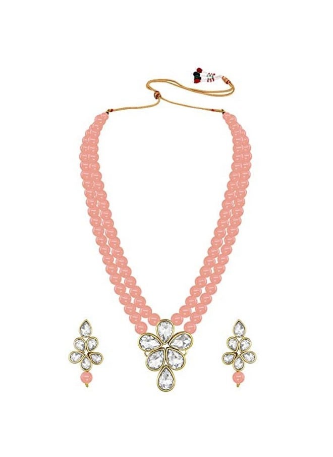 I Jewels I Jewels 18k Gold Plated Traditional Kundan & Pearl Studded Necklace Jewellery Set For Women (ML311) (Peach)  - Image 1