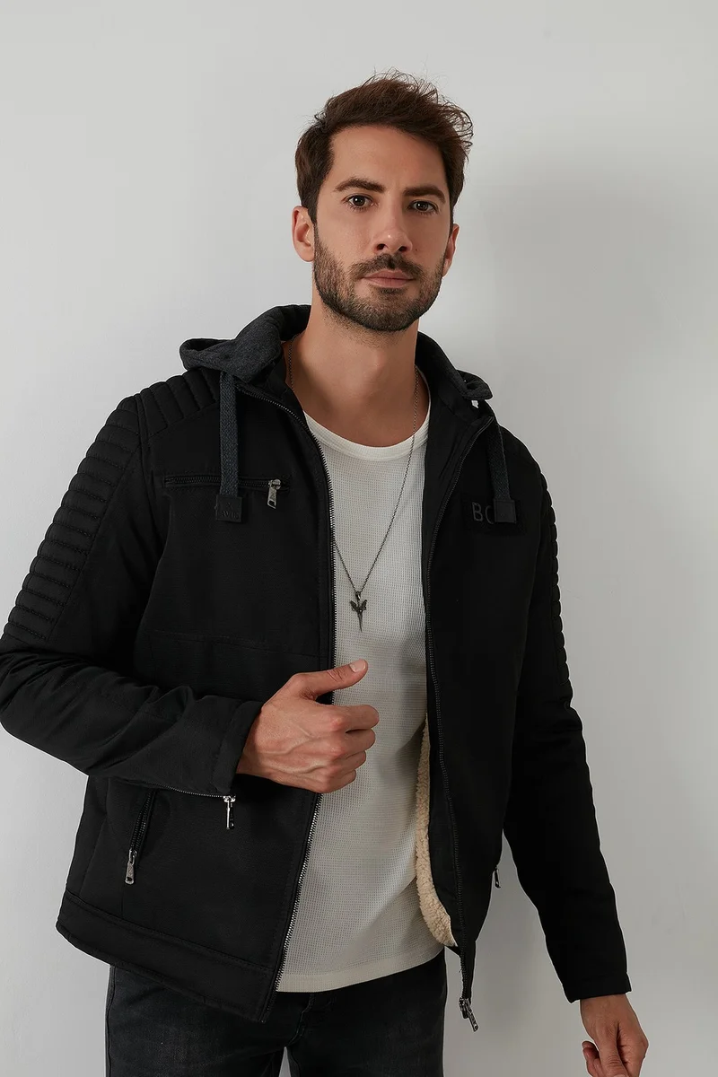 بوراتي Plush Lined Slim Fit Removable Hooded Coat Men's COAT 5855017