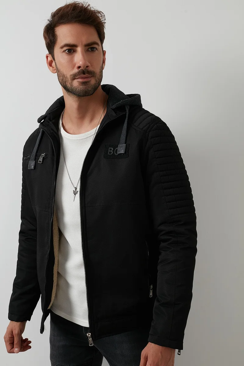 بوراتي Plush Lined Slim Fit Removable Hooded Coat Men's COAT 5855017