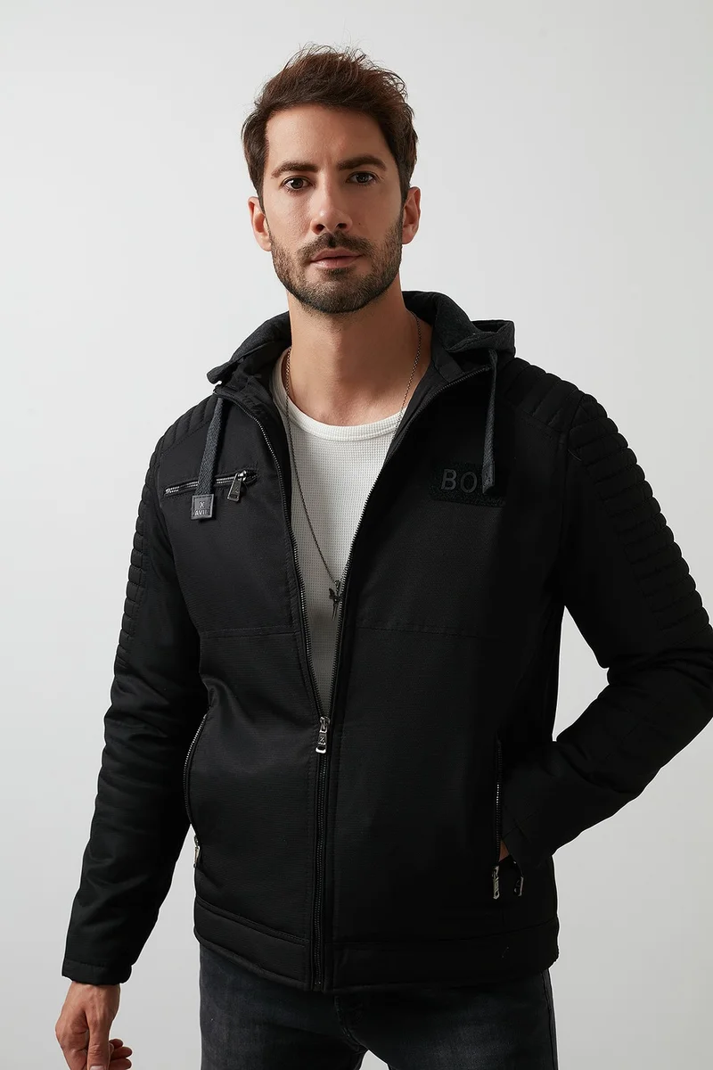 بوراتي Plush Lined Slim Fit Removable Hooded Coat Men's COAT 5855017