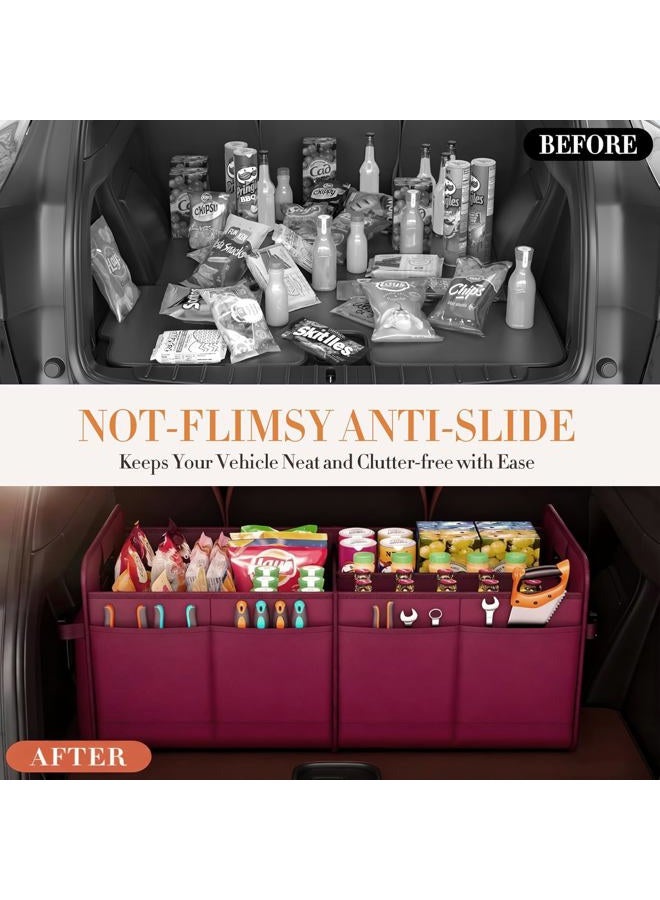 titiyiof Trunk Organizer SUV, Car Organizers and Storage, NOT-FLIMSY ANTI-SLIDE 70L Spacious Collapsible Sturdy Trunk Organizer for Grocery/Car Accessories/Women Men's Gift, Wine Red - Image 4