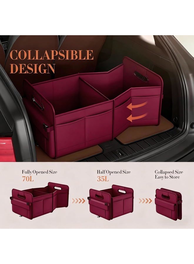 titiyiof Trunk Organizer SUV, Car Organizers and Storage, NOT-FLIMSY ANTI-SLIDE 70L Spacious Collapsible Sturdy Trunk Organizer for Grocery/Car Accessories/Women Men's Gift, Wine Red - Image 3