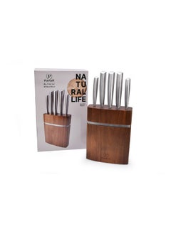 Kitchen Knife Set with Wood Block Silver and Brown 36 x 8.5 x 22 cm L-A125BA3240