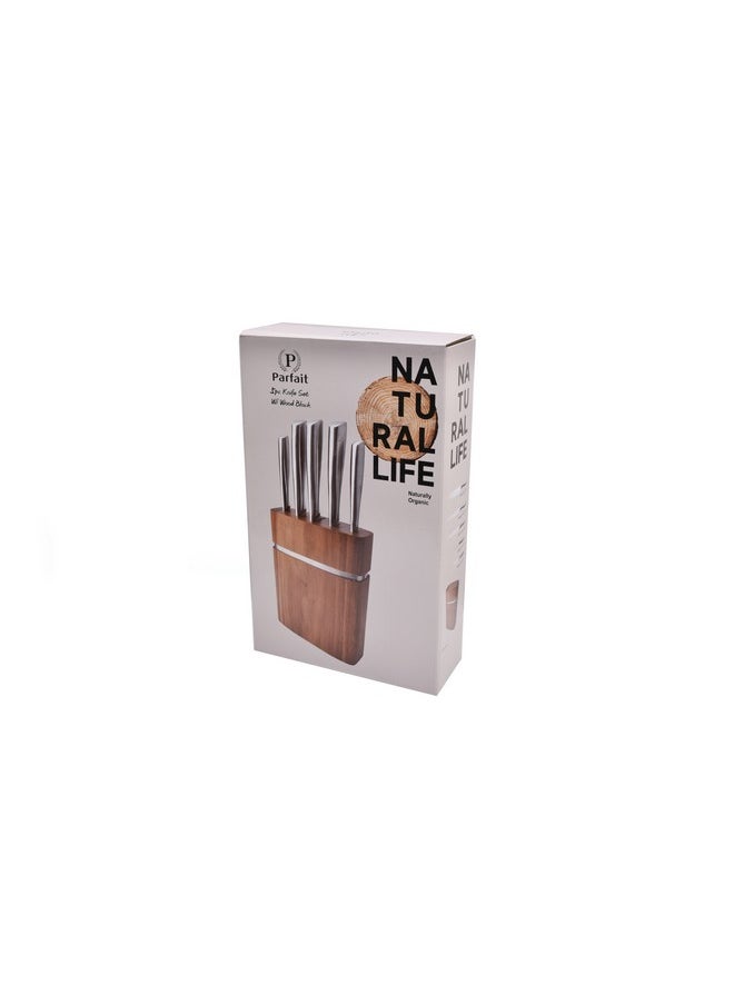 PARFAIT - Kitchen Knife Set with Wood Block Silver and Brown 36 x 8.5 x 22 cm L-A125BA3240 - Image 1