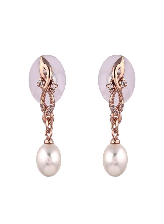 Estele Fashion Jewellery Rose Gold Plated CZ Attractive Designer Drop Earrings with Pearls for Girls and Women-AD-045/704 ER - Image 1