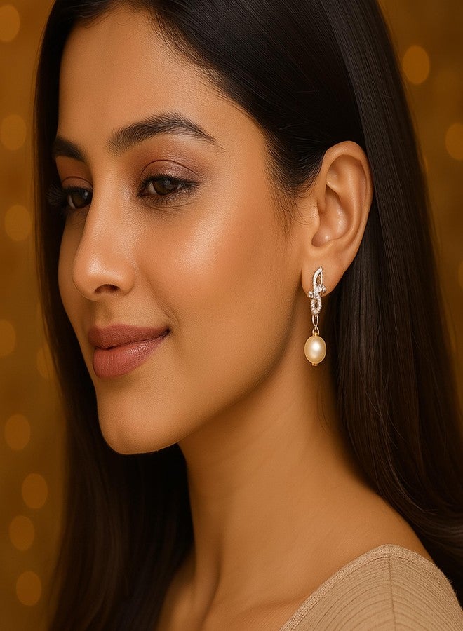 Estele Fashion Jewellery Rose Gold Plated CZ Attractive Designer Drop Earrings with Pearls for Girls and Women-AD-045/704 ER - Image 2