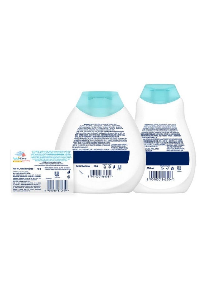 Dove Baby Dove Rich Moisture Bathing Bar 75g, Rich Moisture Body Lotion 200ml and Shampoo 200ml (Pack of 3) - Image 3