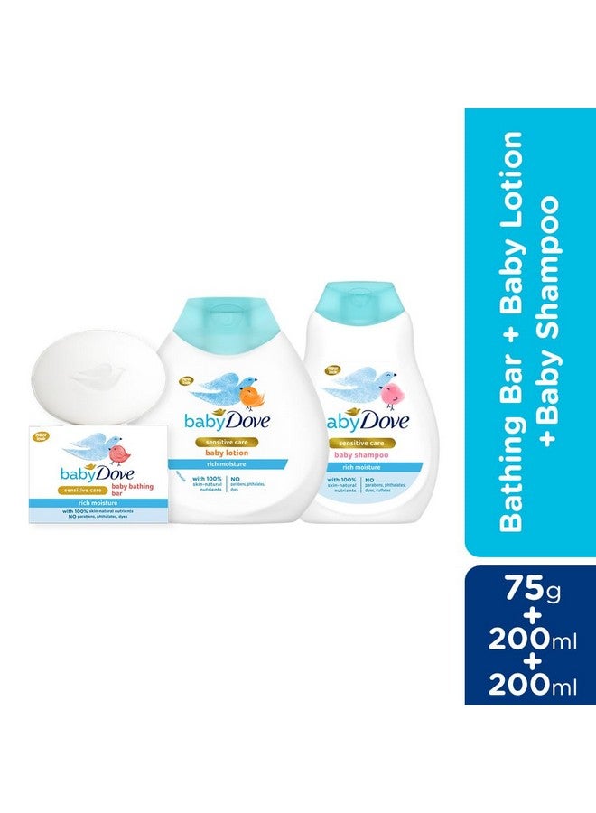 Dove Baby Dove Rich Moisture Bathing Bar 75g, Rich Moisture Body Lotion 200ml and Shampoo 200ml (Pack of 3) - Image 2
