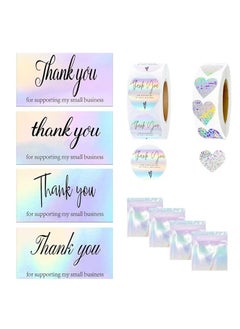 KASTWAVE 1120pcs Thank Cards Small Business Set, Thank You for Supporting Cards, Rainbow Holographic Sliver Thank You For Supporting My Small Business Gratitude Card for Business Owners Sellers  - Image 1
