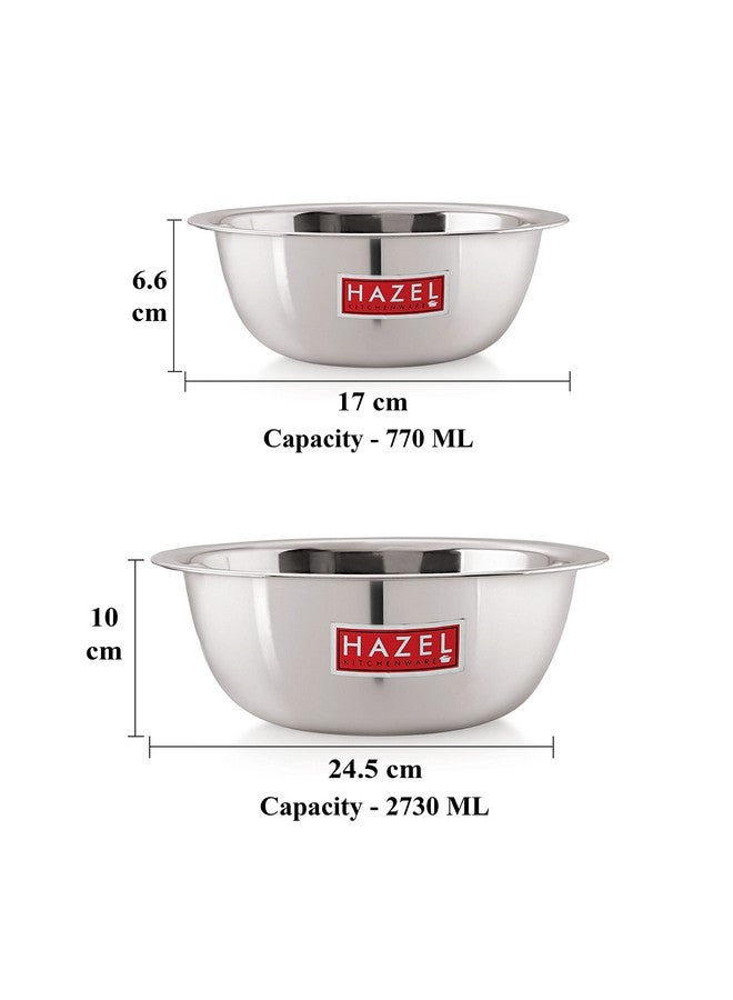 HAZEL Stainless Steel Mixing Bowl | Mixing Bowl for Cake Batter | Kitchen and Baking Accessories Items, Set of 2, 770 ML, 1100 ML - Image 4