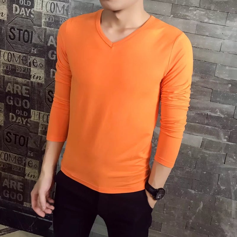2024 autumn and winter new men's long sleeve T-shirt men's T-shirt solid color slim long sleeve men's blank T-shirt - Image 1