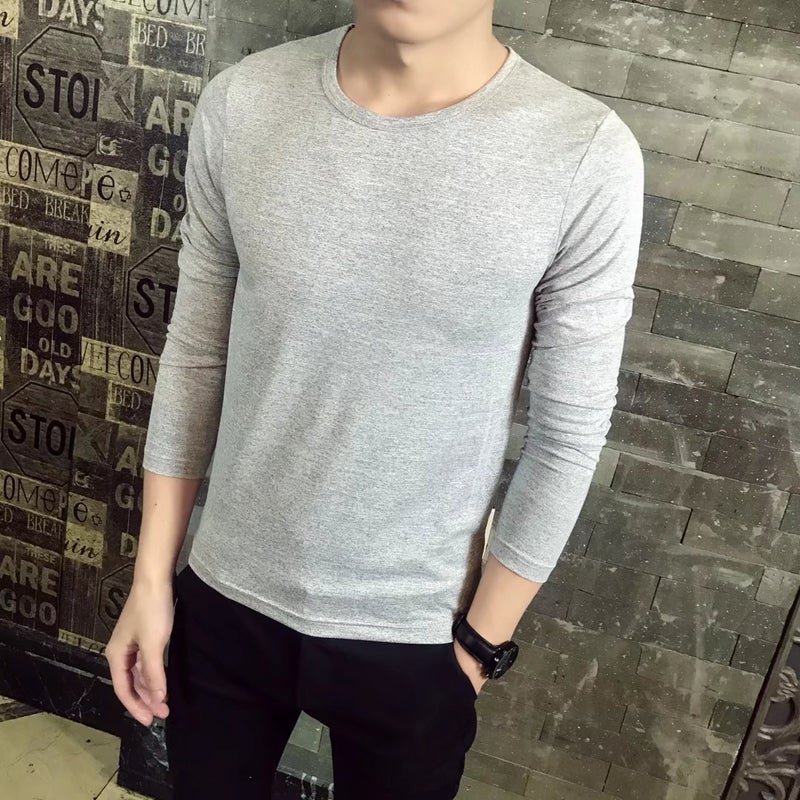 2024 autumn and winter new men's long sleeve T-shirt men's T-shirt solid color slim long sleeve men's blank T-shirt - Image 5