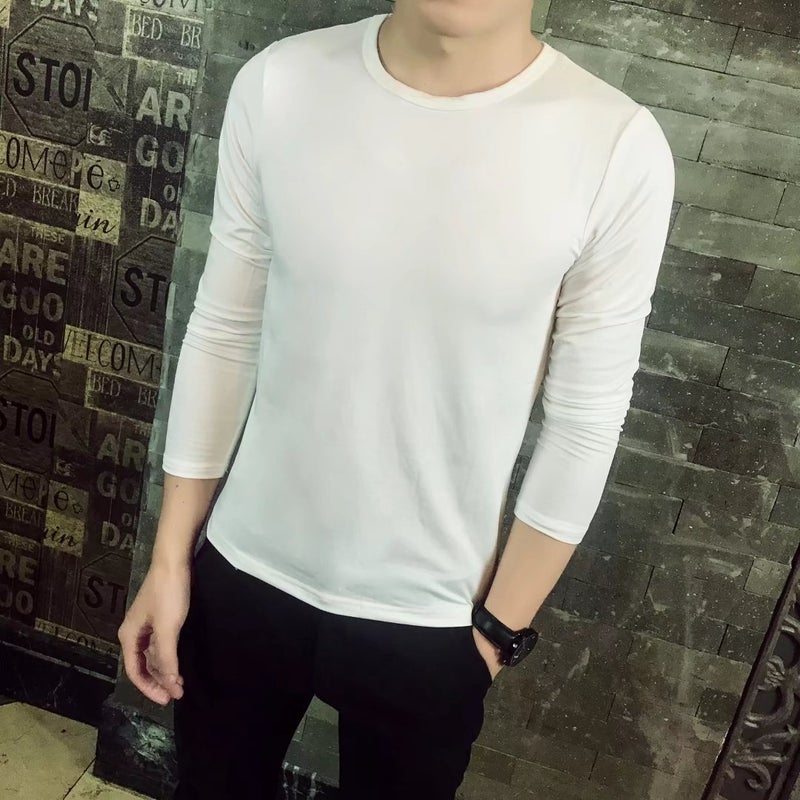 2024 autumn and winter new men's long sleeve T-shirt men's T-shirt solid color slim long sleeve men's blank T-shirt - Image 2