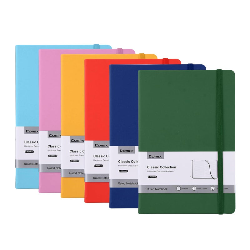 Comix Lined Journal Notebooks - 6 Pack Hardcover A5 Size Notebook, College Ruled Notebook for Writing, 6 Colors Journals for Women Men, 196 Pages, 5.7 inches x 8.3 i nches - Image 1