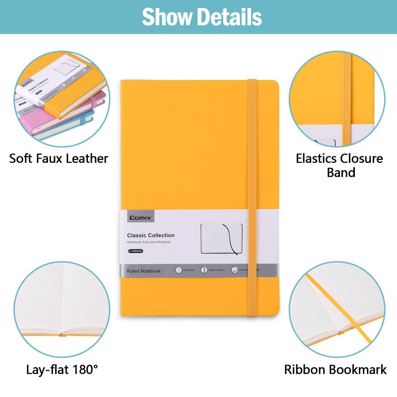 Comix Lined Journal Notebooks - 6 Pack Hardcover A5 Size Notebook, College Ruled Notebook for Writing, 6 Colors Journals for Women Men, 196 Pages, 5.7 inches x 8.3 i nches - Image 2