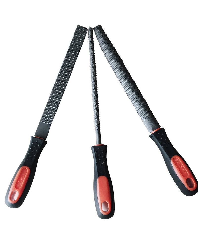 YCAMMIN 8" Wood Rasp File Set with Rubber Grip - Includes Hand Cut Round, Half-Round, and Flat Rasp File Kit - Curved and Flat Tools(3 Pcs) The Color of Packing Bag is Random - Image 4