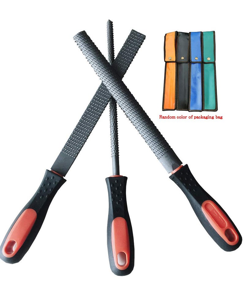 YCAMMIN 8" Wood Rasp File Set with Rubber Grip - Includes Hand Cut Round, Half-Round, and Flat Rasp File Kit - Curved and Flat Tools(3 Pcs) The Color of Packing Bag is Random - Image 1