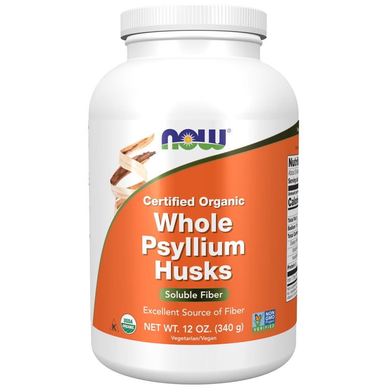 NOW Foods Supplements Whole Psyllium Husks Certified Organic NonGMO Project Verified Soluble Fiber 12Ounce