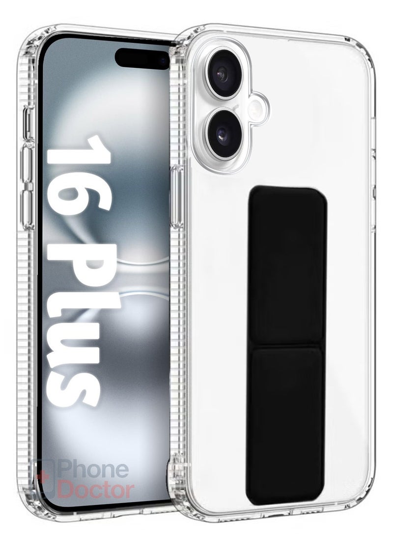 Case Cover For Apple iPhone 16 Plus With Magnetic Hand Grip 3 in 1 Clear / Black - Image 1