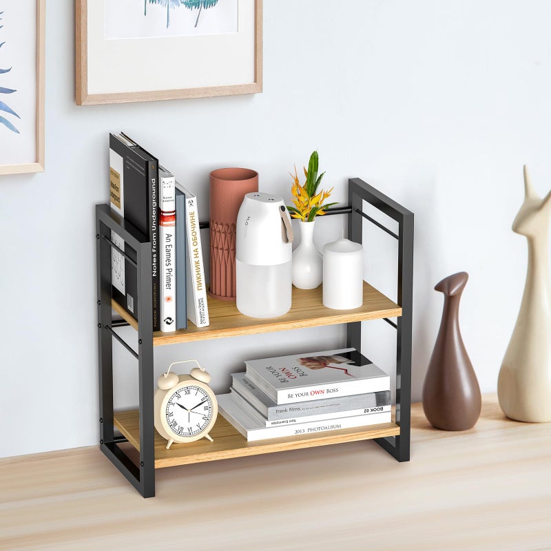 ART-GIFTREE Office Desk Shelf Organizer, Wood Desktop Bookshelf Supplies Storage Rack, Shelf for Top of Desk and Dresser (Black-2 Tier) - Image 2