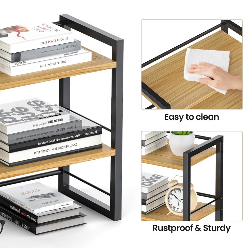ART-GIFTREE Office Desk Shelf Organizer, Wood Desktop Bookshelf Supplies Storage Rack, Shelf for Top of Desk and Dresser (Black-2 Tier) - Image 5