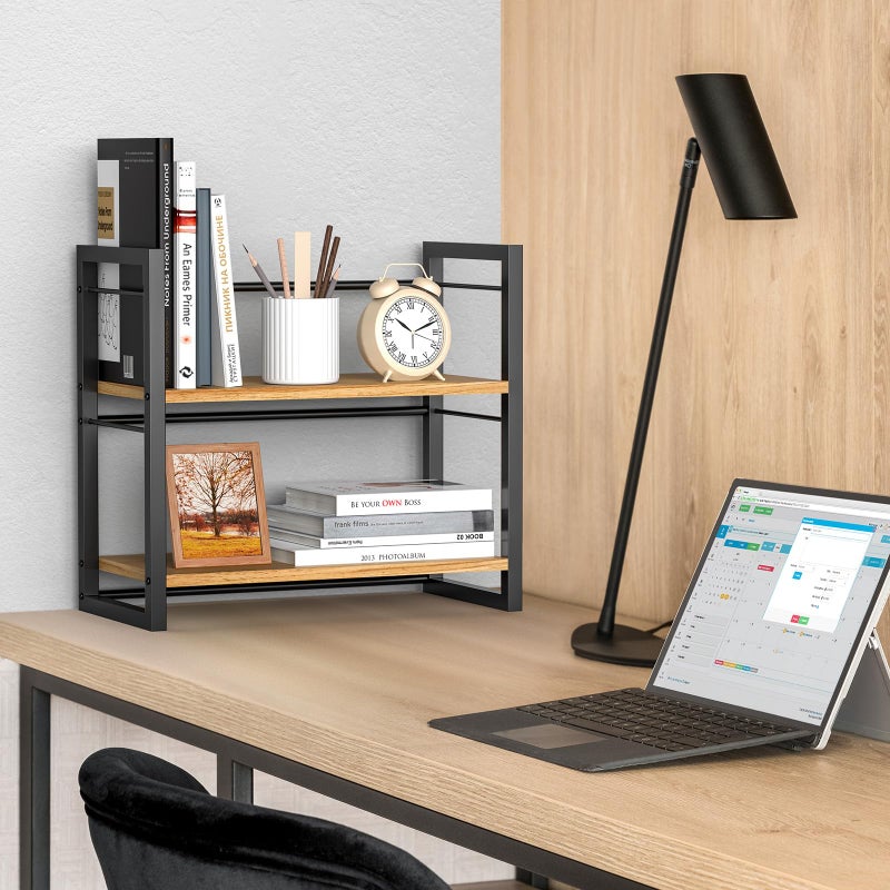 ART-GIFTREE Office Desk Shelf Organizer, Wood Desktop Bookshelf Supplies Storage Rack, Shelf for Top of Desk and Dresser (Black-2 Tier) - Image 4