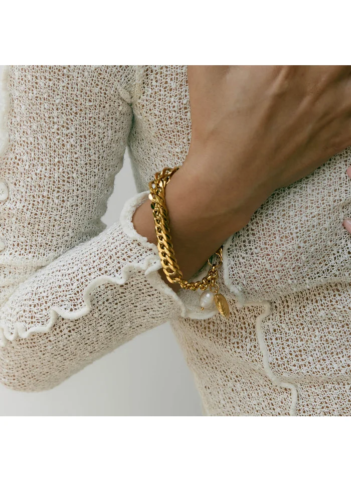 noya 18K Gold Plated Sanur Cuban Chain Chunky Bracelet