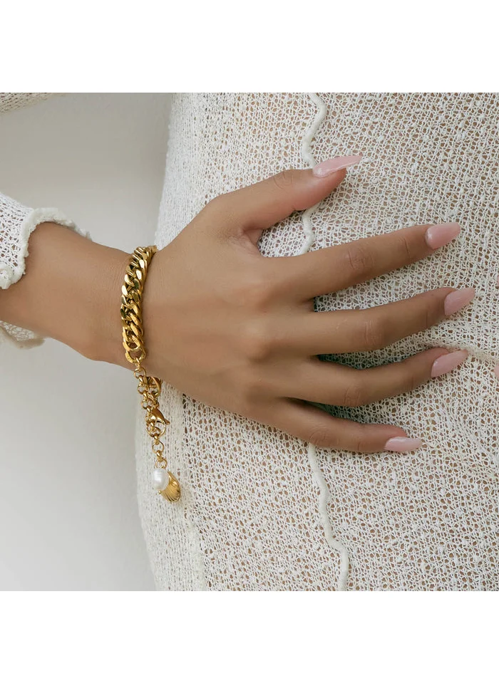 noya 18K Gold Plated Sanur Cuban Chain Chunky Bracelet