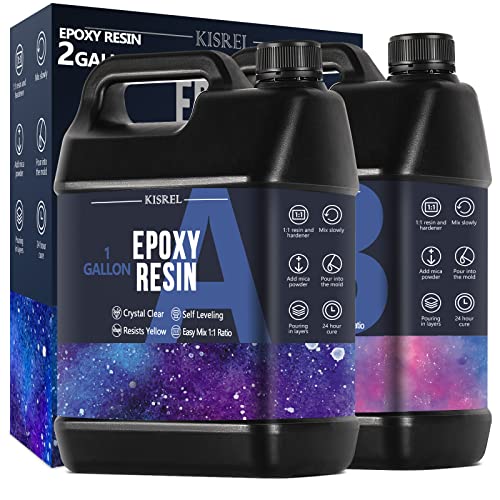 KISREL Epoxy Resin 2Gallon - Crystal Clear Epoxy Resin Kit - No Yellowing No Bubble Art Resin Casting Resin for Art Crafts, Jewelry Making, Wood & Molds(1 Gallon x 2) - Image 1