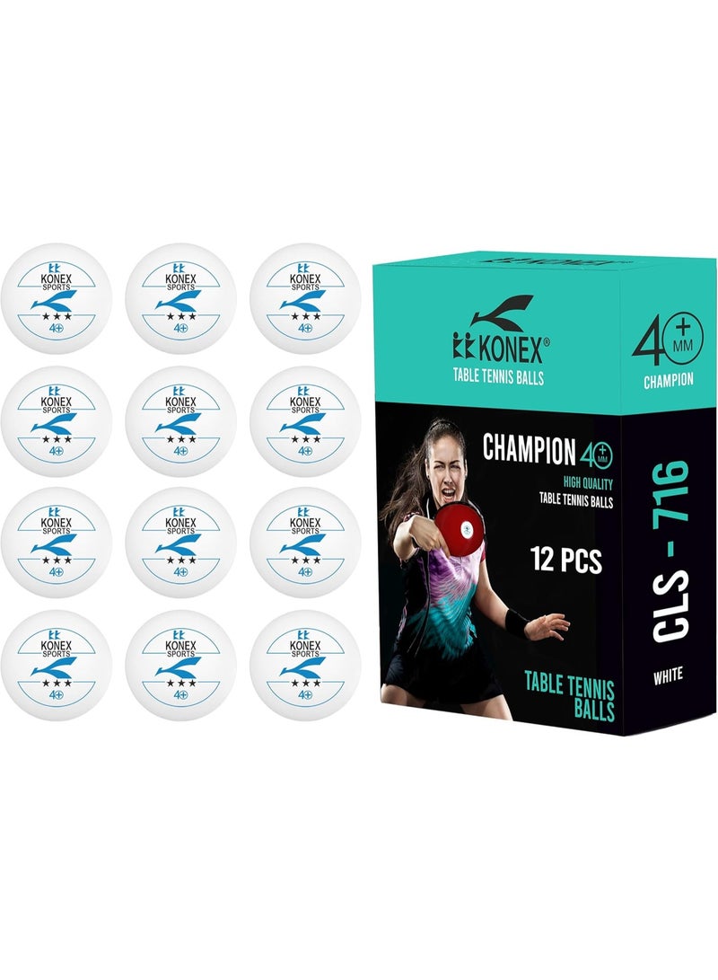 KONEX 40+ Plastic Table Tennis Balls Pack of 12 | High Performance 3-Star ABS TT Balls for Professional Matches and Training | Ideal for Adults & Kids (White) - Image 1
