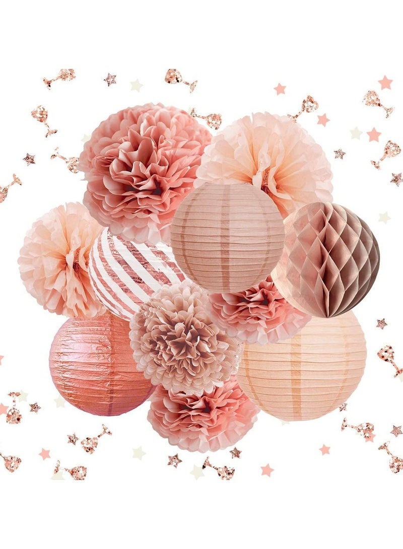 SYOSI Party Decorations Elegant Supplies Tissue Pom Poms Paper Lantern Confetti for Wedding Bridal Shower Baby Birthday Bachelorette Rose Gold 11Pcs - Image 1