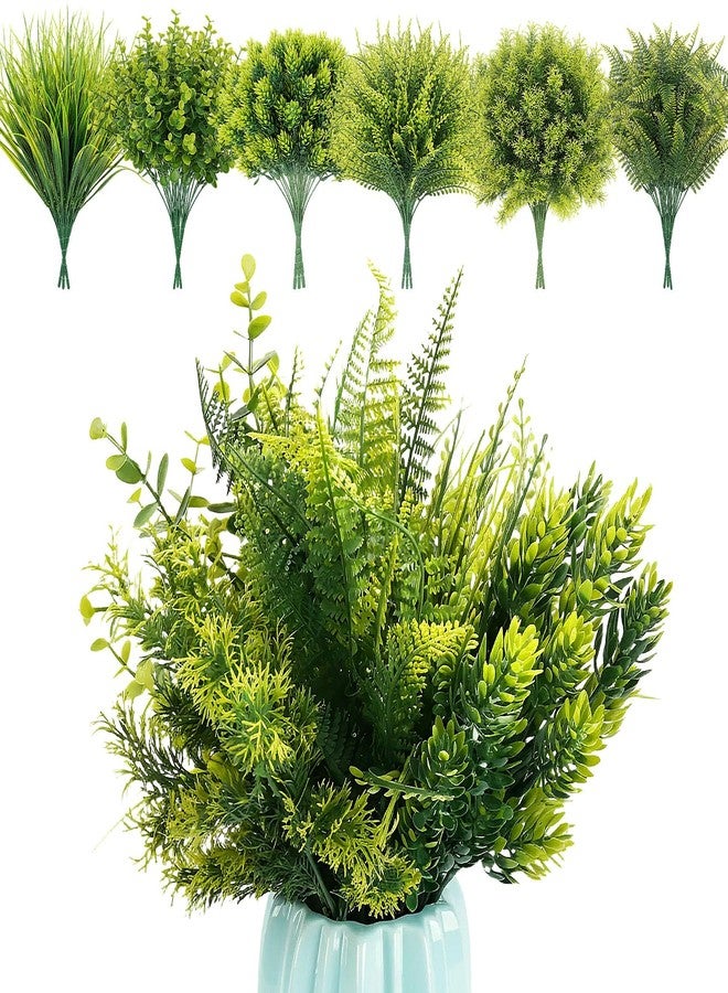 Anstore 20 Bundles Realistic Artificial Plants Outdoor, 6-Pack Fake Plants for Front Porch Decor, Faux Outdoor Plants with UV Resistant PE Greenery Stems for Garden Planter Window Box Home Decor - Image 1