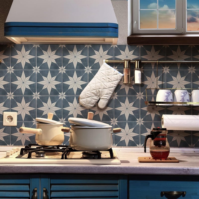 Alwayspon Vinyl Floor Wall Tiles, Floor Stickers, Non-Slip Floor Tiles, Stickers for Kitchen, Bathroom, Self Adhesive, Peel and Stick, PVC Floor Stickers, DIY, Blue, 30 x 15 cm, 24 Pieces - Image 2