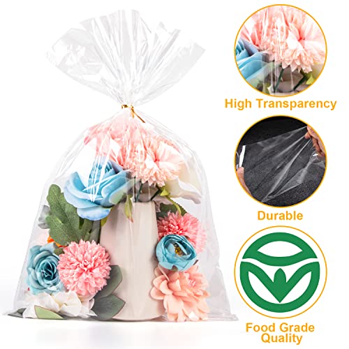CUDICY 50pcs Cellophane Bags 12x18 Cellophane Wrap Goodie Bags Large Clear Gift Bag Party Favors Bag Clear Treat Wraps with Ties Plastic Gift Packaging Wraps for Cookie Candy - Image 2