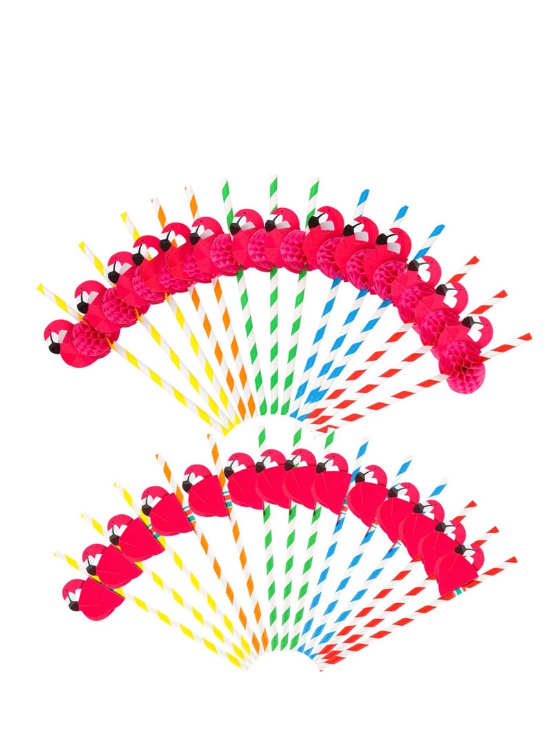إكسفور قش ورق الفاكهة 3D ، 50 قش لحفلات متحللة بيولوجيا ، قش بلاستيكي لحفلات الطيور الفلامنغو ، قش للمشروبات الاستوائية القابلة لإعادة التدوير ، لتزيين أدوات المائدة على الشاطئ وأعياد الميلاد وحفلات الزفاف و - Image 1