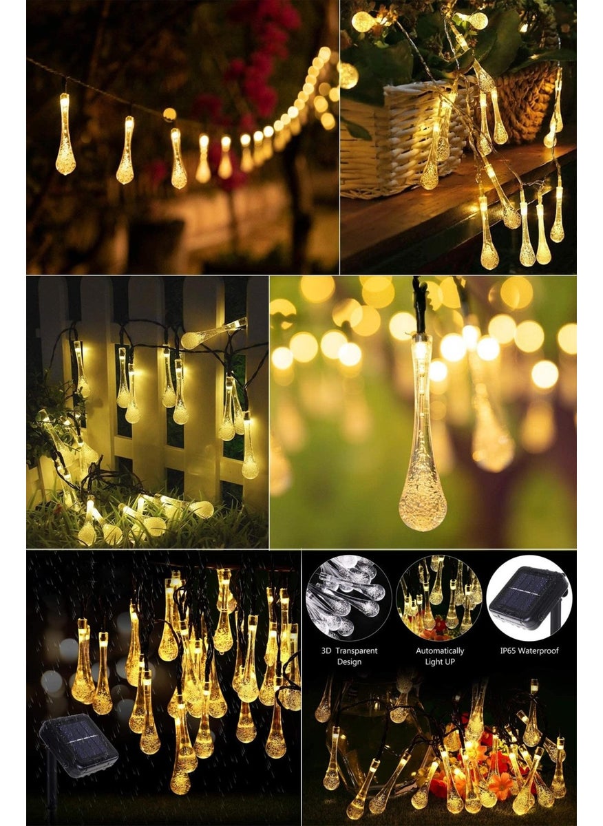 Technojet - Solar 30 LED Water Drop Model Yellow Color Solar Energy Lamp Garden Lighting Mode - Image 1