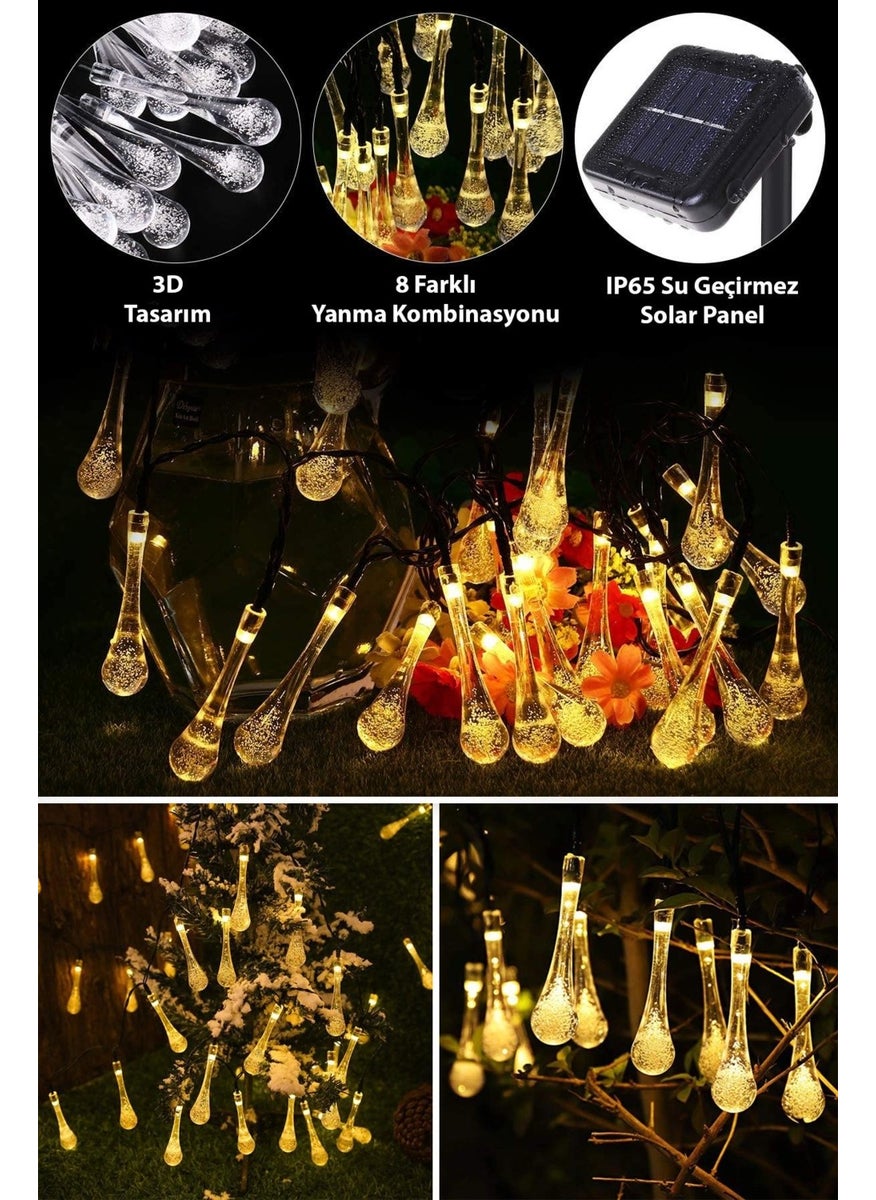 Technojet - Solar 30 LED Water Drop Model Yellow Color Solar Energy Lamp Garden Lighting Mode - Image 1