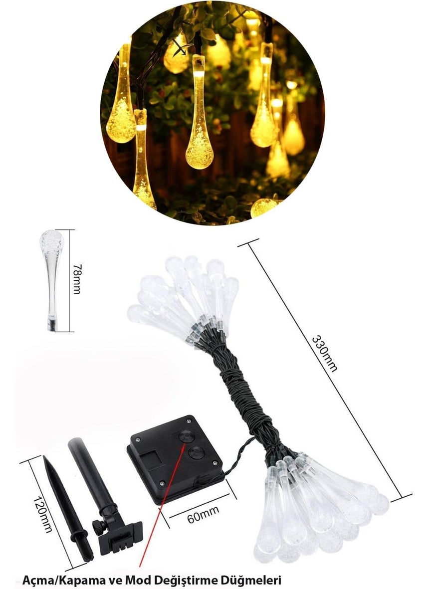 Technojet - Solar 30 LED Water Drop Model Yellow Color Solar Energy Lamp Garden Lighting Mode - Image 1