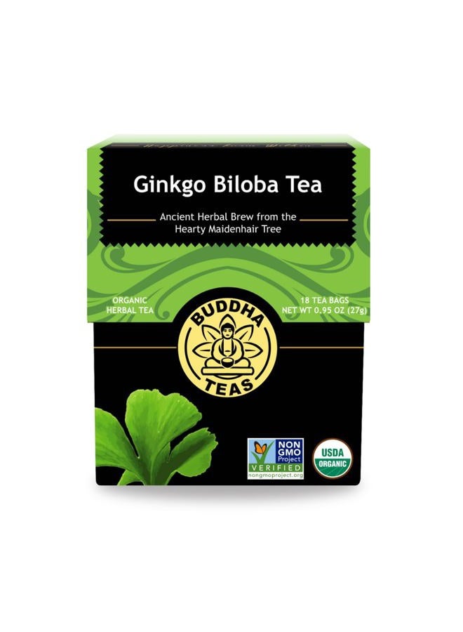 BUDDHA TEAS Organic Gingko Biloba Tea Kosher Caffeine Free Gmo Free 18 Bleach Free Tea Bags Single Pack Black/Green - Image 1